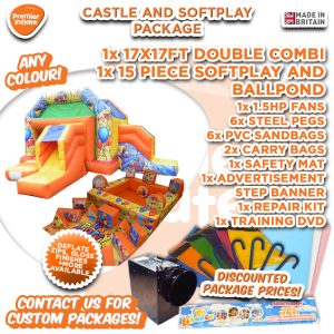 Party Slide Bouncy Castle & 15pc Soft Play Shape/Ballpond Set