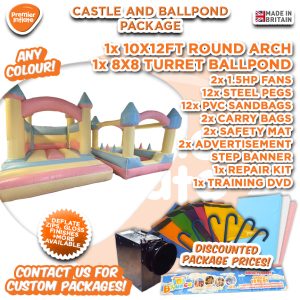 Mixed Pastel 10x12ft Curved Arch 4 Post & 8x8ft Turret Ballpond Package