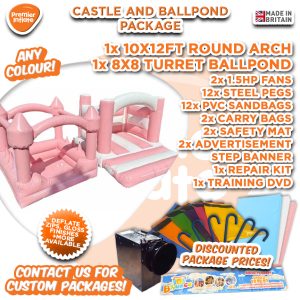 Pastel Pink/White 10x12ft Curved Arch 4 Post & 8x8ft Turret Ballpond Package