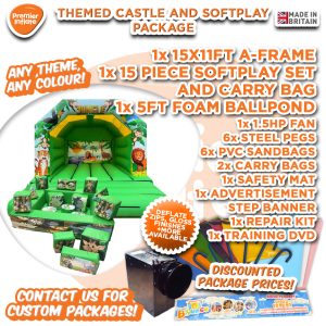 Jungle Bouncy Castle & 15pc Soft Play Shape/Ballpond Set