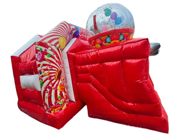 Gumball and sweets themed front slide combi bouncer