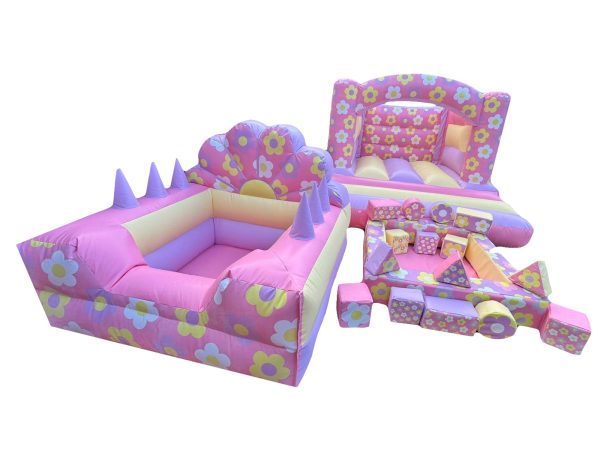 Flower bouncy castle and soft play package for sale