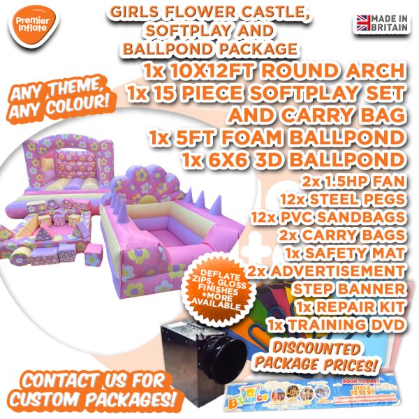 Flower bouncy castle and soft play package for sale