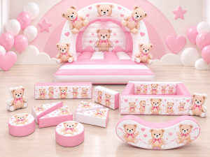 Rounded 3D Teddy Bear Bouncy Castle and Soft Play Package