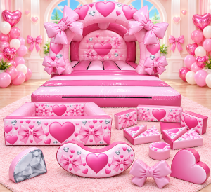 Rounded Hearts and Bows Bouncy Castle with Soft Play Package
